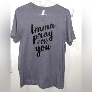 Graphic tee. Purpleish grey. Medium